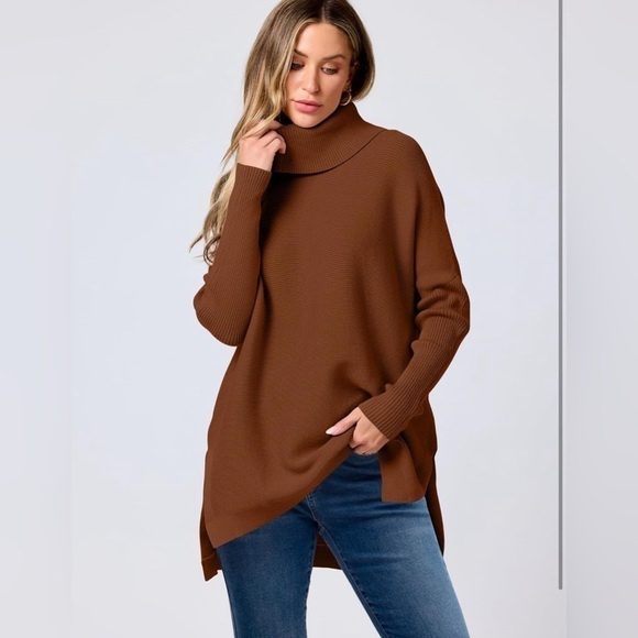 ANRABESS Women's Oversized Turtleneck Aubern Color - Picture 3 of 6